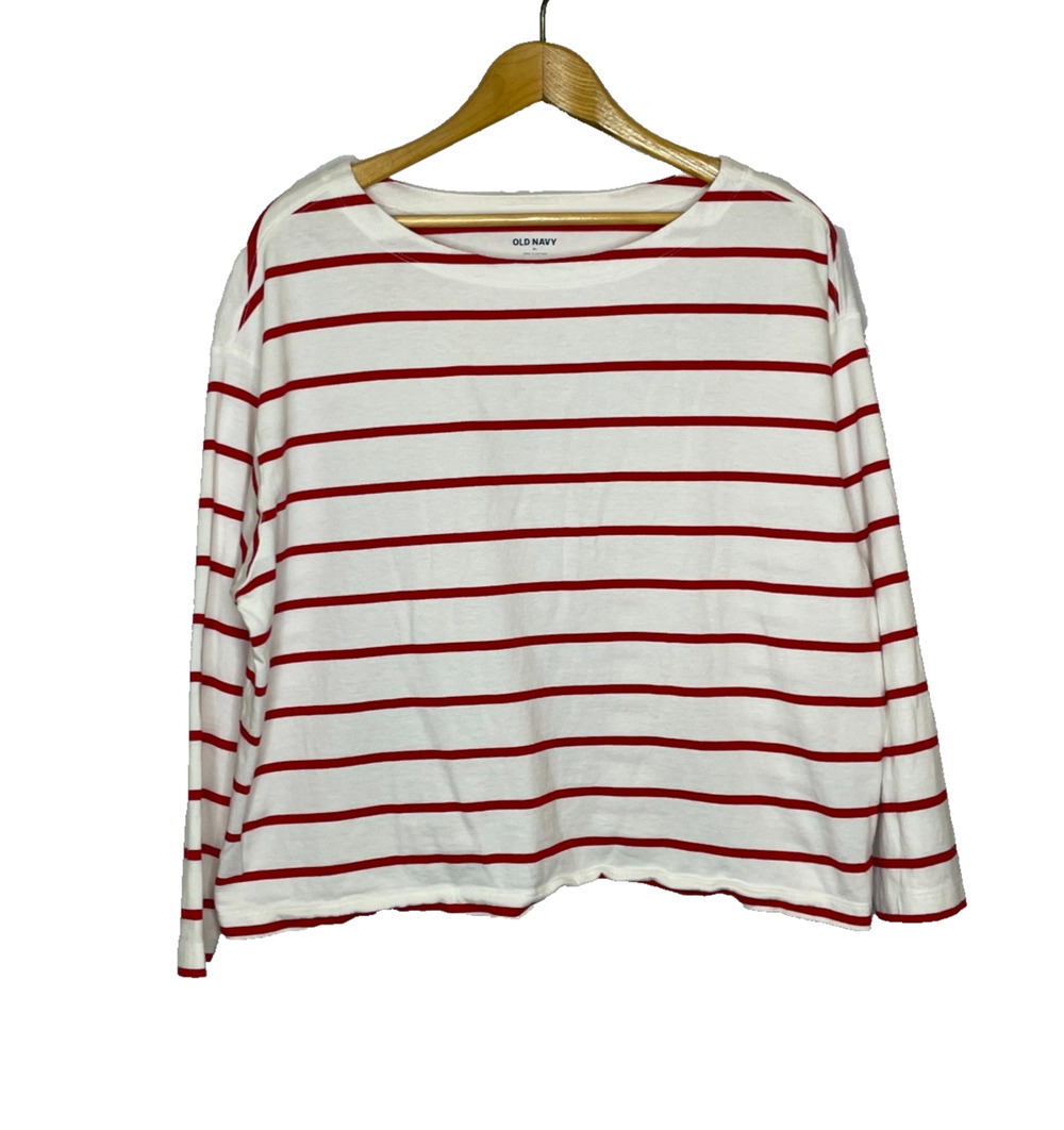 Women's XL Old Navy Red Stripe 3/4 Sleeve Boatneck Shirt Cotton